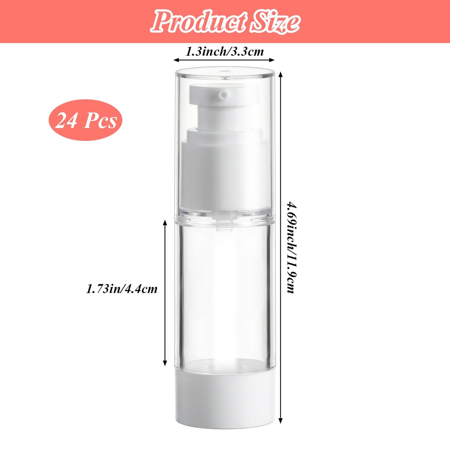 Afcabakila 24 Pcs Clear Airless Pump Bottles Travel Size 1 Oz 30ml Refillable Cosmetic Dispenser Vacuum Plastic Empty Lotion Pump Dispenser Liquid Toiletry Container