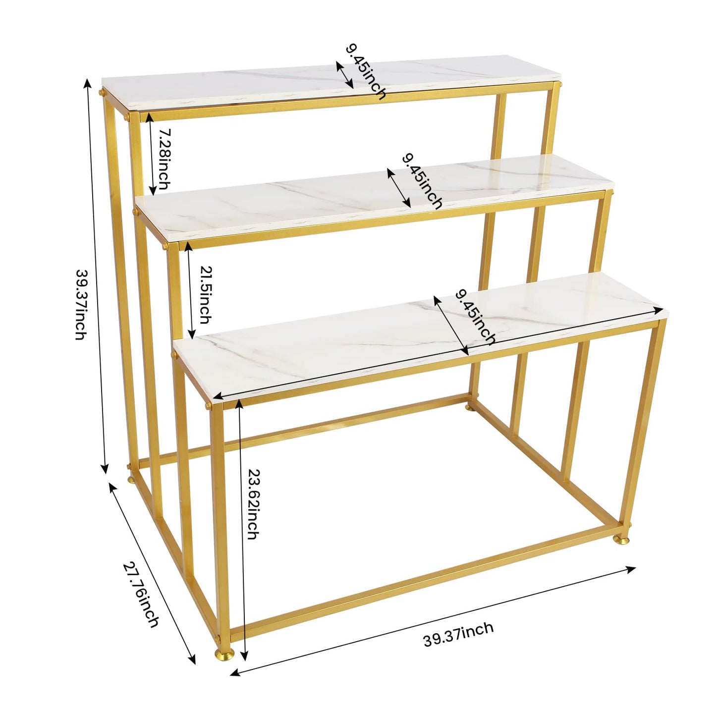 CIVANA 3-Tier Gold Display Table & Shoe Rack - Heavy Duty Store Fixture for Home Entryway, Boutique, Retail Display Shoe & Handbag Display Stand