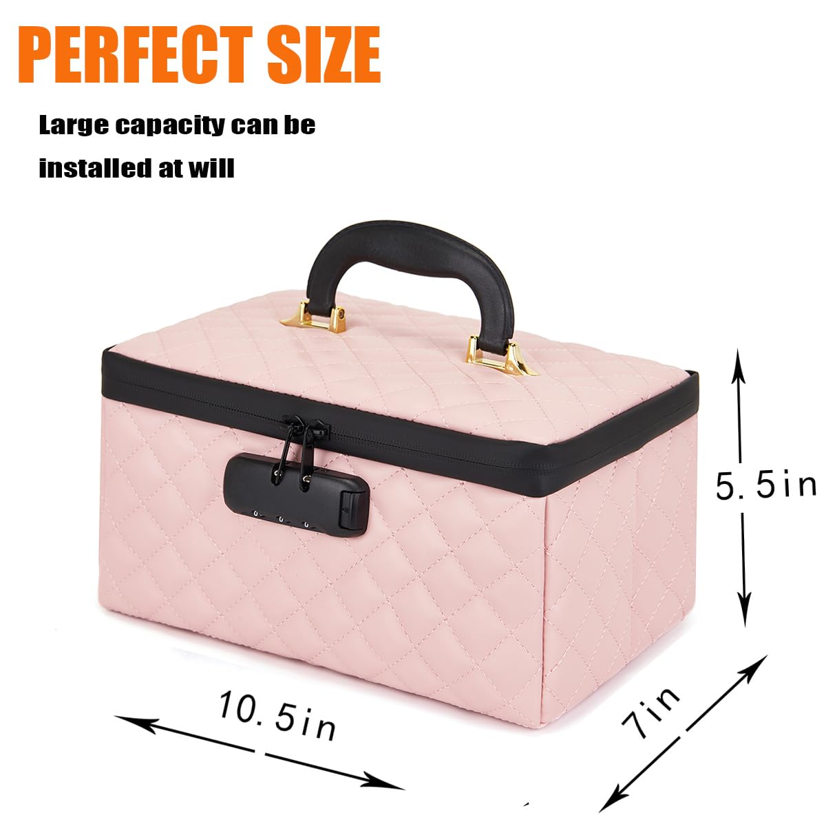 KaAutoler Portable makeup box with Lock, Large Capacity Travel Makeup Case Organizer, Makeup Bags for Girls Traveling With Handle and Divider Makeup Bag (Pink)