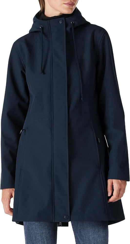 Outdoor Ventures Women's Lightweight Waterproof Fleece Lined Hooded Softshell Rain Jacket, Warm Windbreaker Long Coat