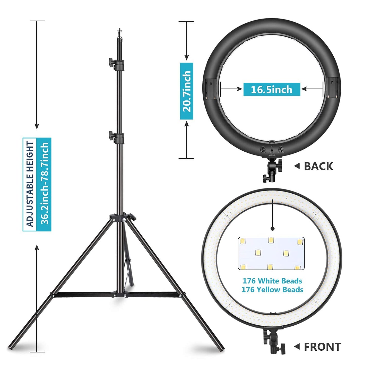 NEEWER 20 inch LED Ring Light Kit with Tripod Stand and Phone Holder Compatible with iPhone, Ringlight for Makeup YouTube Video Recording Selfie Studio Streaming Makeup Barber Lash Salon Lighting