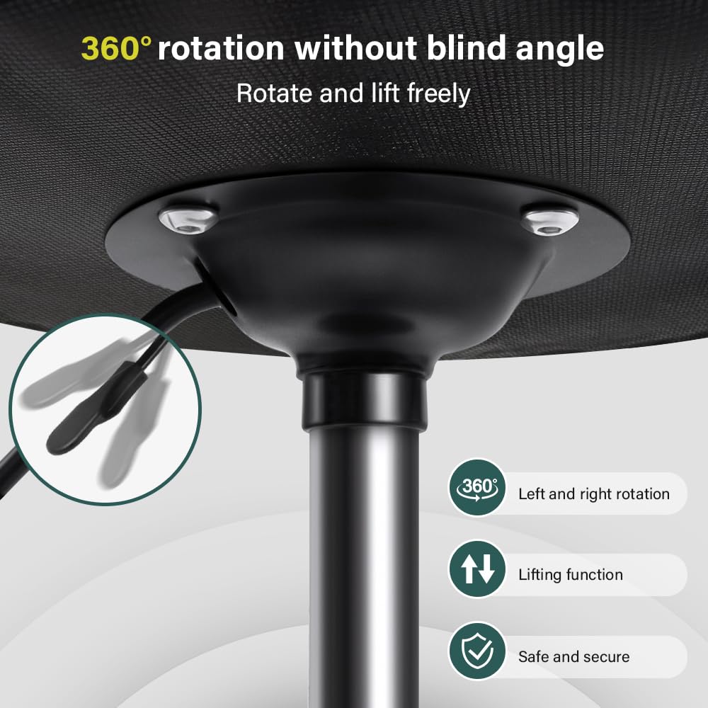 BFTOU Black 4.9-inch Thickened Vanity Stool Round PU Leather Swivel Height Adjustable Makeup Chair Ottoman for Bedroom Living Room SPA Salon Shop Small