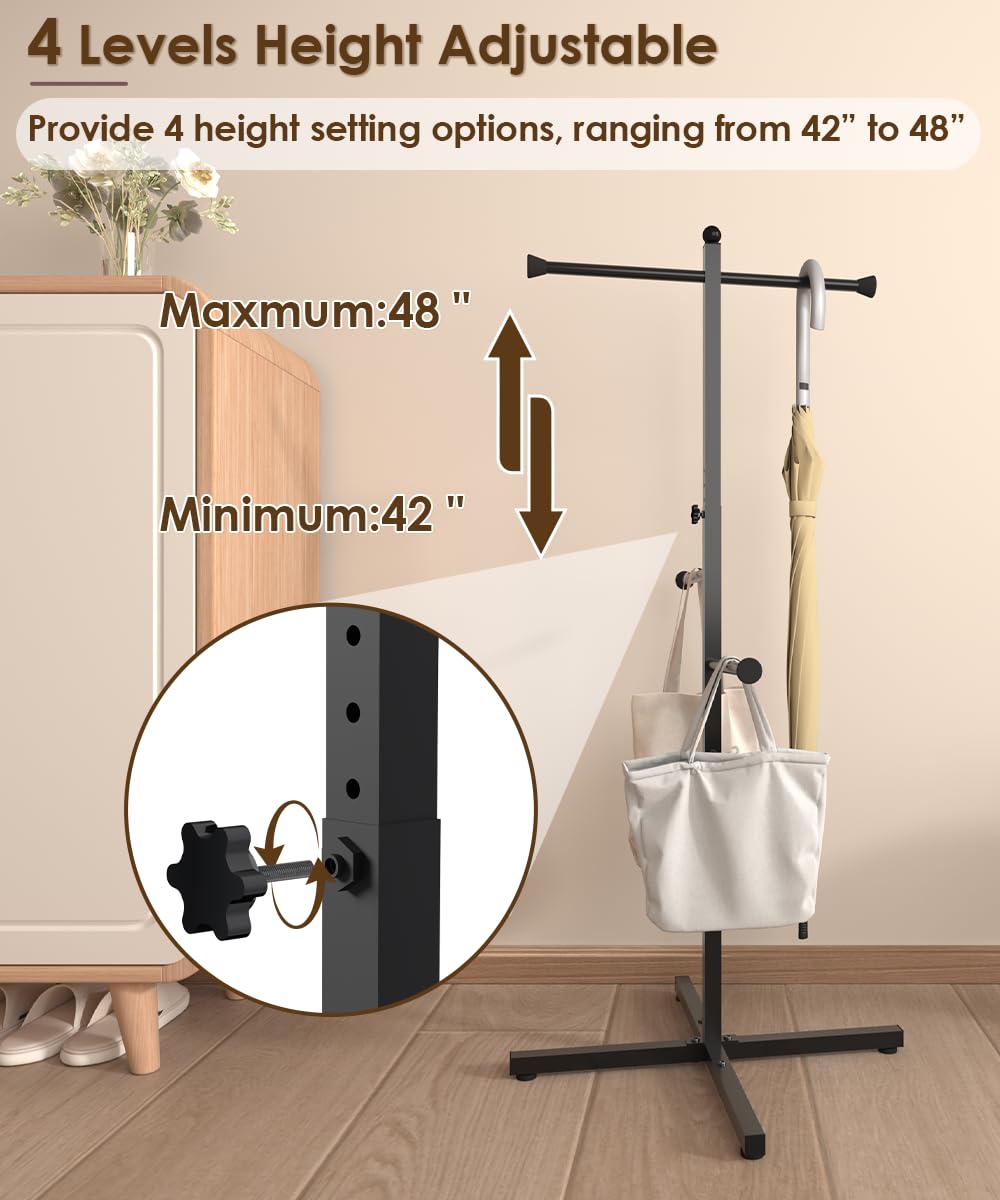 Ansionsol 42-48 Inch Adjustable Height Shopping Bag Rack, Heavy Duty Metal T-shaped Grocery Bag Holder for Retail Stores, Large Bag Display Stand for Malls,Vendor,Boutique,Trade Show, 4 Arms,Black