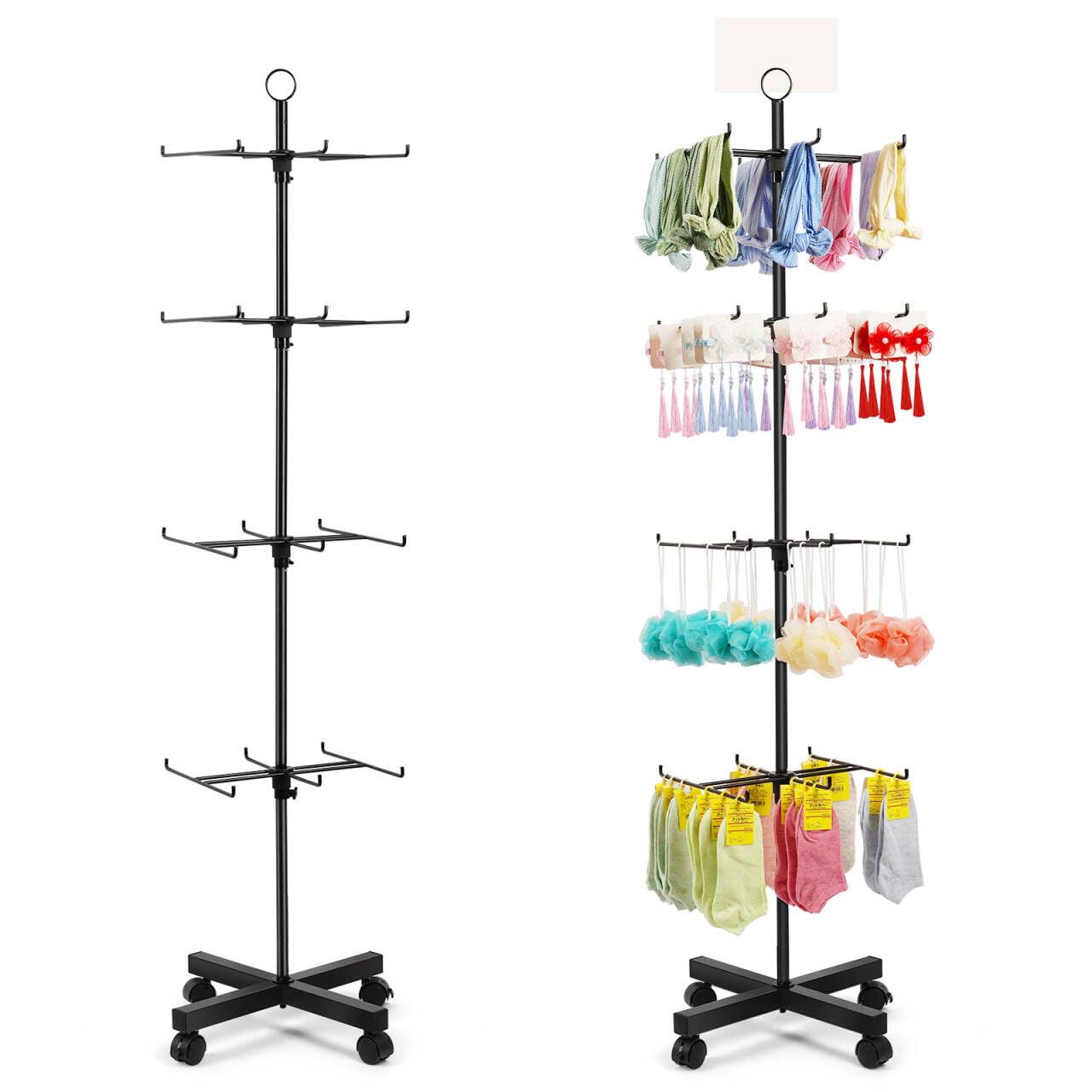 Flenpptly Retail Display Stand Rotating Display Stand 4 Tier Spinning Display Stand for Craft Shows, Jewelry, Keychain, Earring Adjustable Height Retail Display Racks (Black)