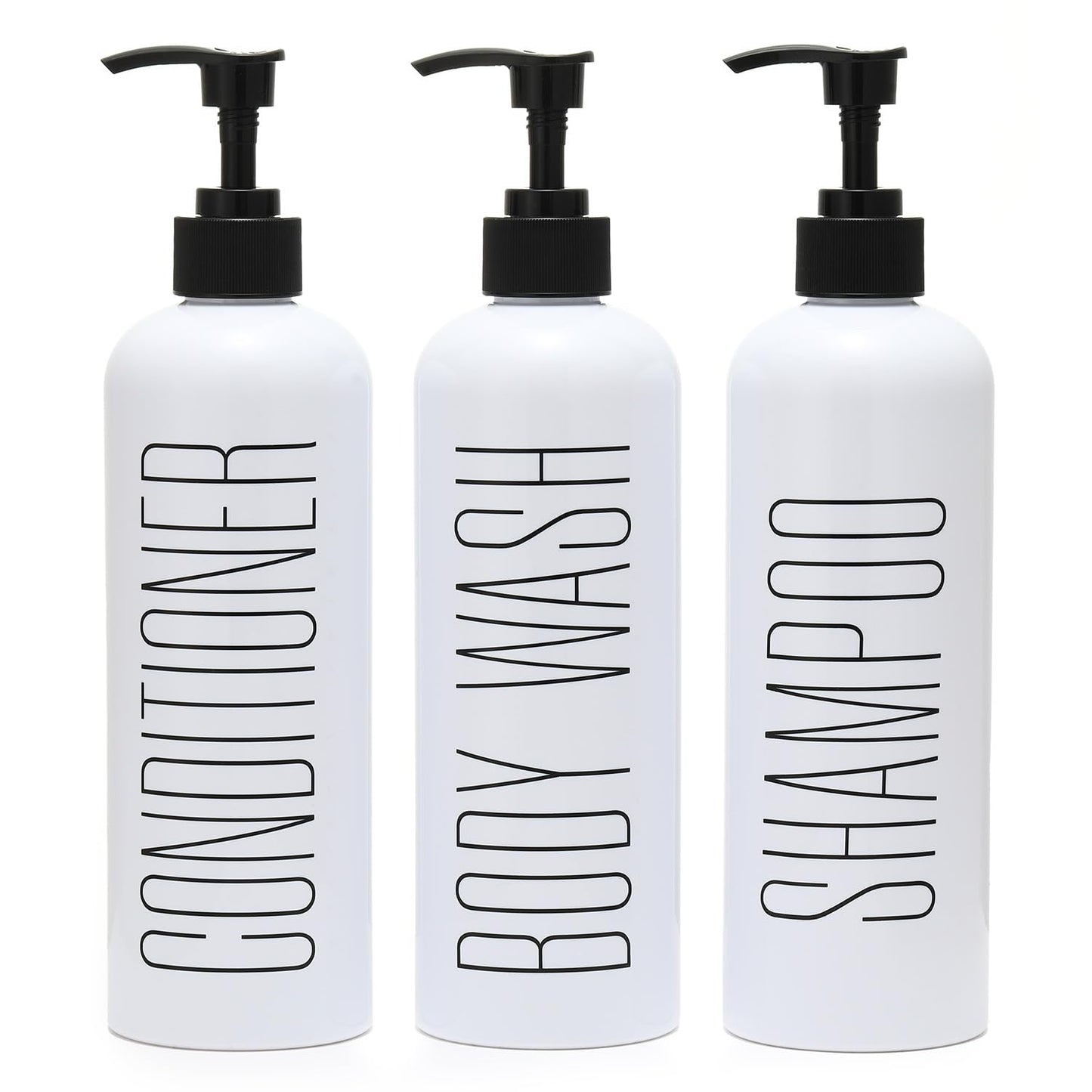 HOMCDALY Shampoo and Conditioner Dispenser, 16oz 3-Pack Refillable Pump Bottles, Shampoo Conditioner Body Wash Dispensers Bottles, Bathroom Shampoo Dispenser Set(White