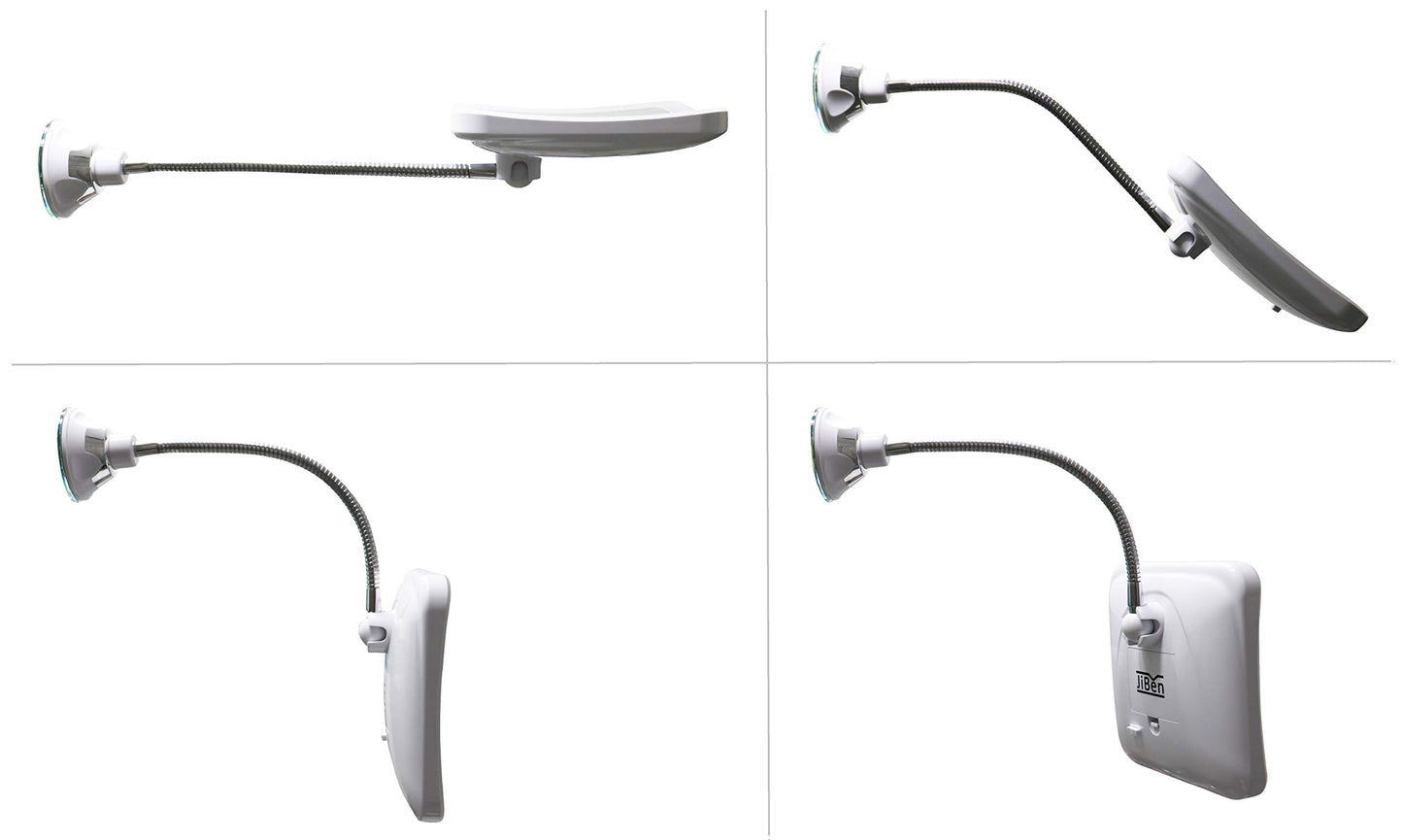 JiBen Square Flexible Gooseneck LED Lighted 10X Magnifying Makeup Mirror, Power Locking Suction Cup, Bright Diffused Light, 360 Degree Swivel, Portable Cordless Travel and Home Bathroom Vanity Mirror