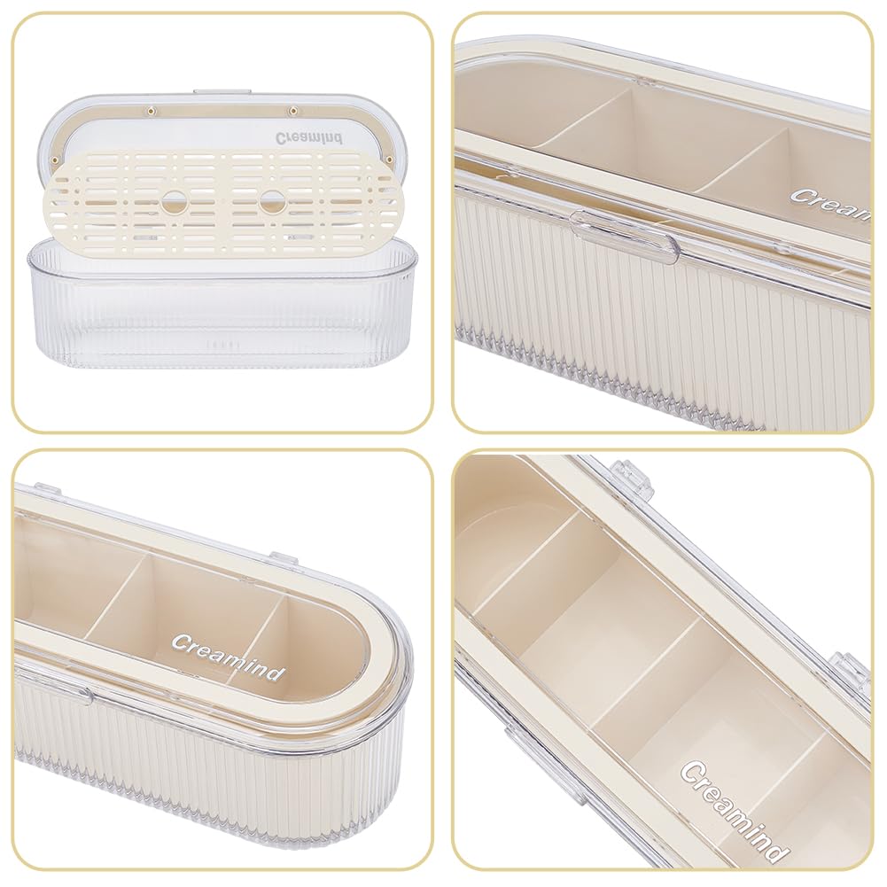 GOMAKERER 2 Pcs 2 Styles Makeup Brush Holder, Clear Makeup Sponges Organizer with Lid for Vanity, Bathroom & Countertop, 10.6 x 3.7 x 3.2 Inch