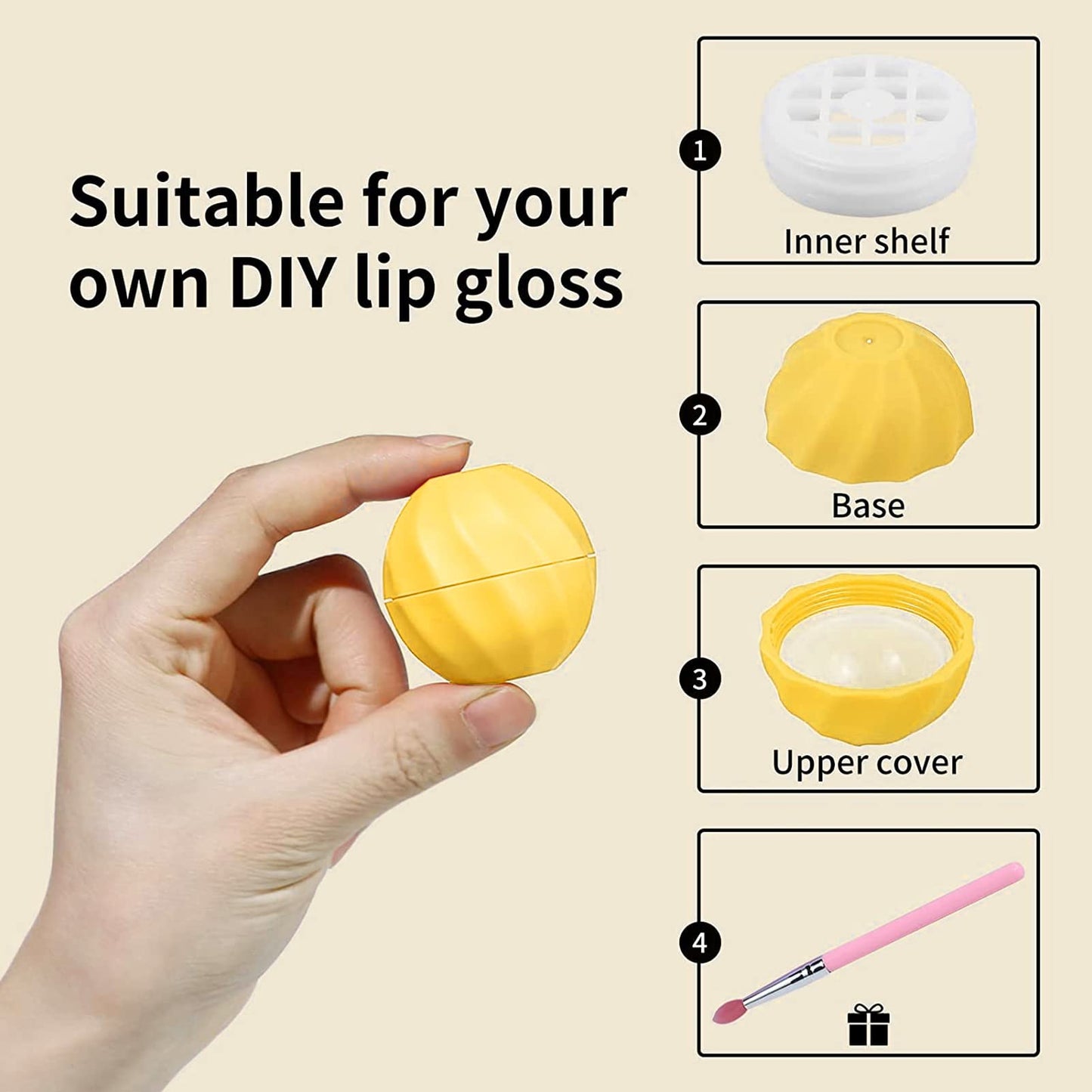 longway 0.24Oz (7ml) Empty Lip Balm Sphere Containers | Screw Cap Lipstick Tubes/Chapstick Tubes/Chapstick Holder for Lip Gloss & BPA FREE (Pack of 10 (Yellow)