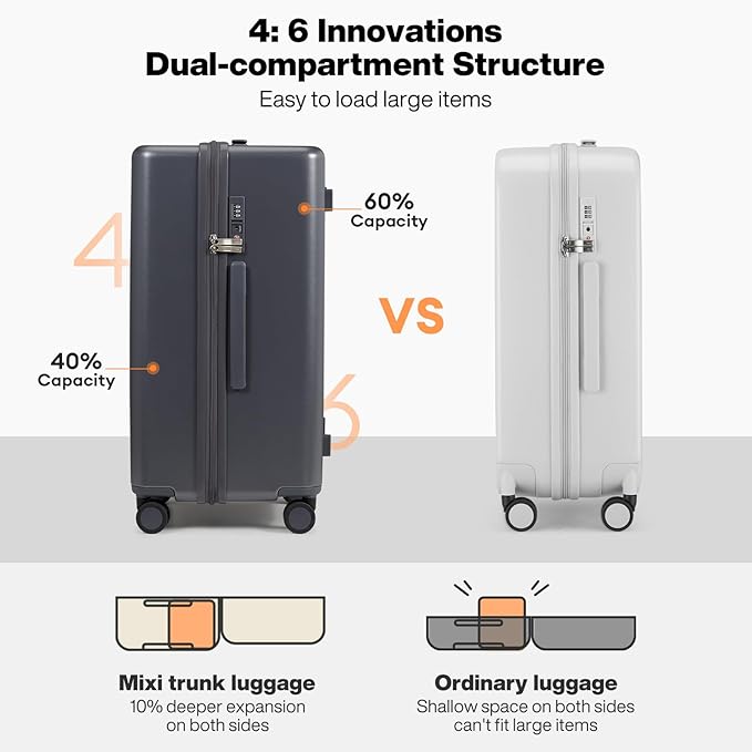 mixi 26'' Max Trunk Luggage Large Checked Luggage PC Hard Shell Rolling Travel Suitcases with Spinner Wheels & TSA Lock, Rock Gray