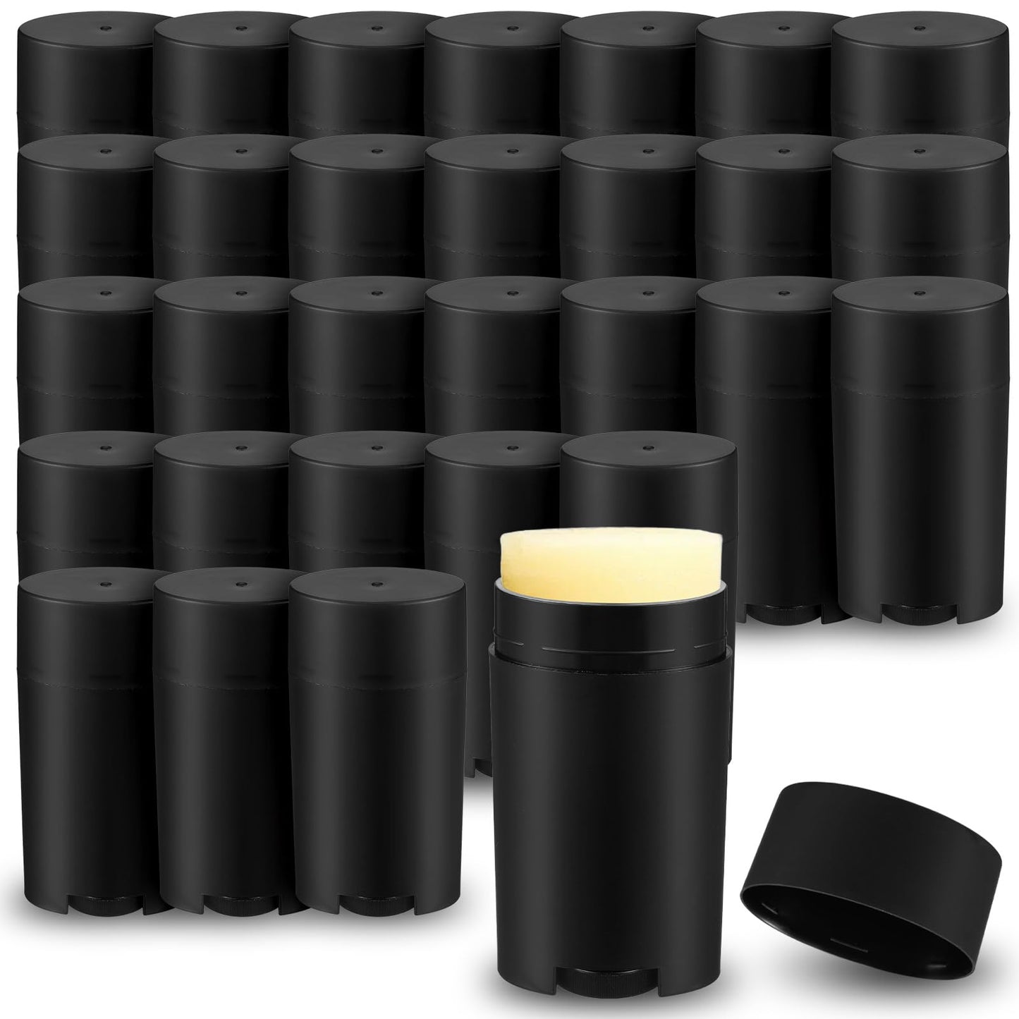 Douaowoc 30 Pcs 75ml/2.5oz Plastic Deodorant Containers,Empty Oval Twist-Up Solid Stick Tube Container for Homemade Deodorant,Shaving Soap Stick,Heel Lip Balm,Solid Lotion Bars-Top Filling, Black