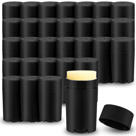 Douaowoc 30 Pcs 75ml/2.5oz Plastic Deodorant Containers,Empty Oval Twist-Up Solid Stick Tube Container for Homemade Deodorant,Shaving Soap Stick,Heel Lip Balm,Solid Lotion Bars-Top Filling, Black