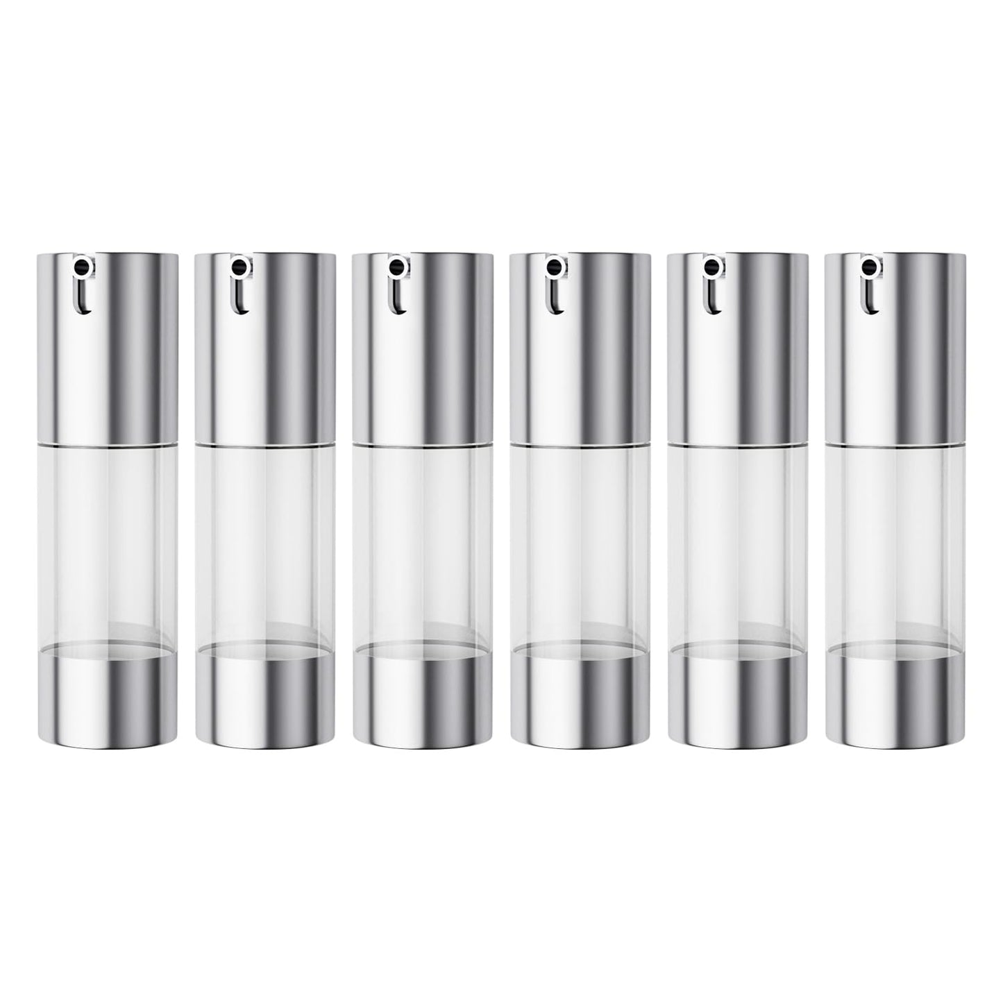 longway Silver Airless Cosmetic Cream Pump Bottle Travel Size Dispenser Refillable Containers（1oz/30ml,pack of 6