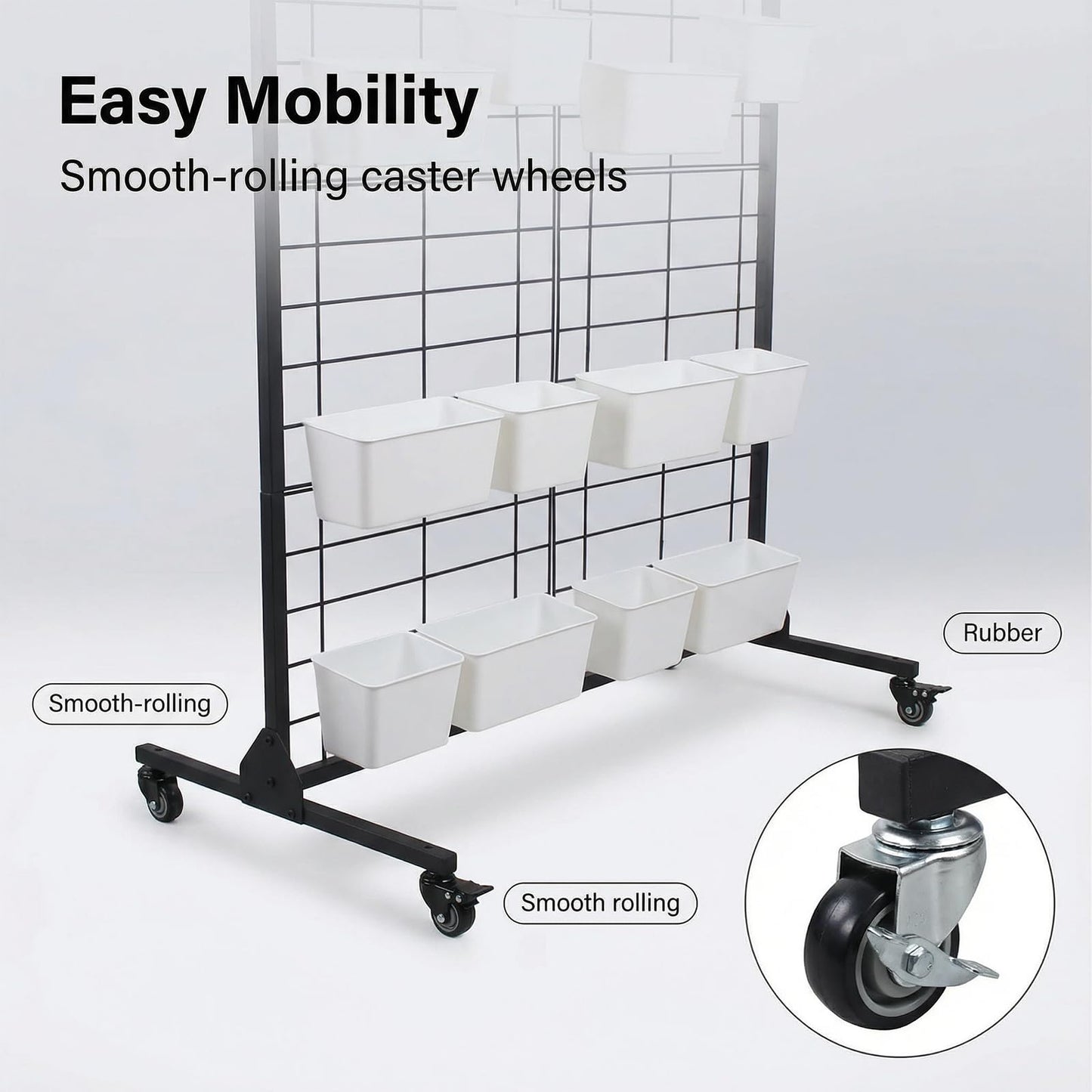 MBQQ Grid Wall Panel, Heavy Duty Floorstanding Display with Detachable Design, Movable Commercial Retail Fixture
