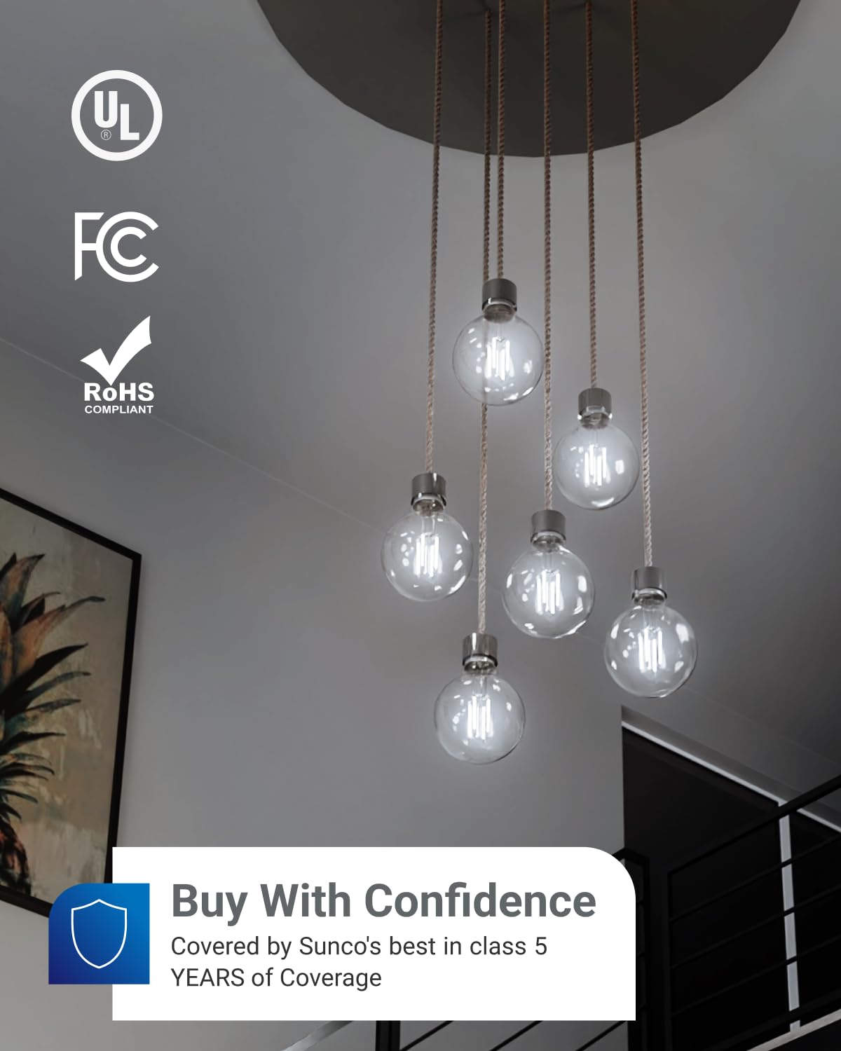 Sunco G25 Globe Light Bulbs LED Edison Vanity Light Bulbs, CRI90, 3000K Warm White, Dimmable, 5W=60W, Clear Vintage Filament Globe, 500 Lumens, E26 Base, Indoor Outdoor, UL