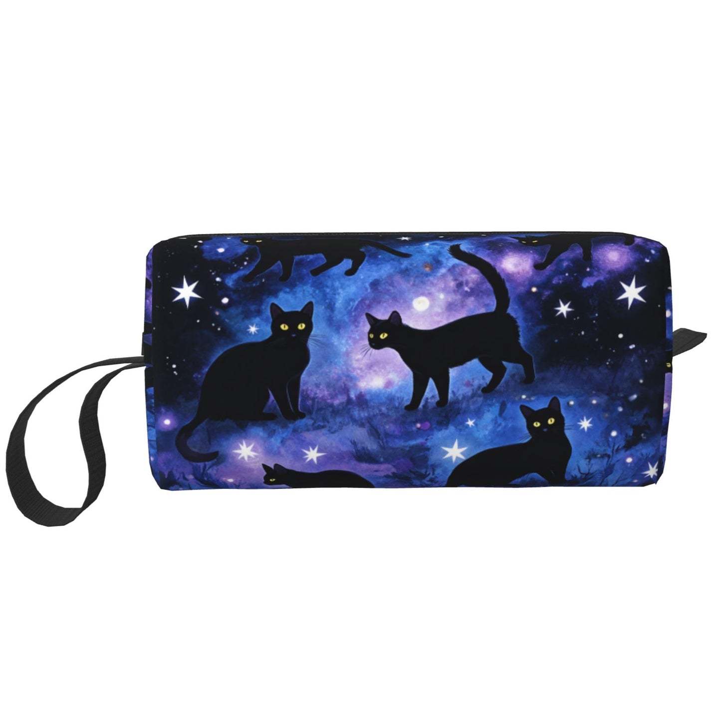 OLUSENMO Black Cats Galaxy Stars Makeup Bag for Women - Durable 600D Oxford Fabric Cosmetic Organizer,Compact Travel Pouch with Handle for Gym & Daily Use