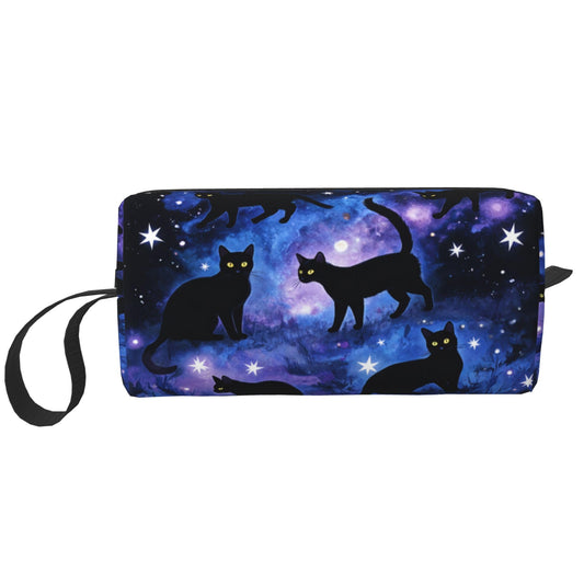 OLUSENMO Black Cats Galaxy Stars Makeup Bag for Women - Durable 600D Oxford Fabric Cosmetic Organizer,Compact Travel Pouch with Handle for Gym & Daily Use