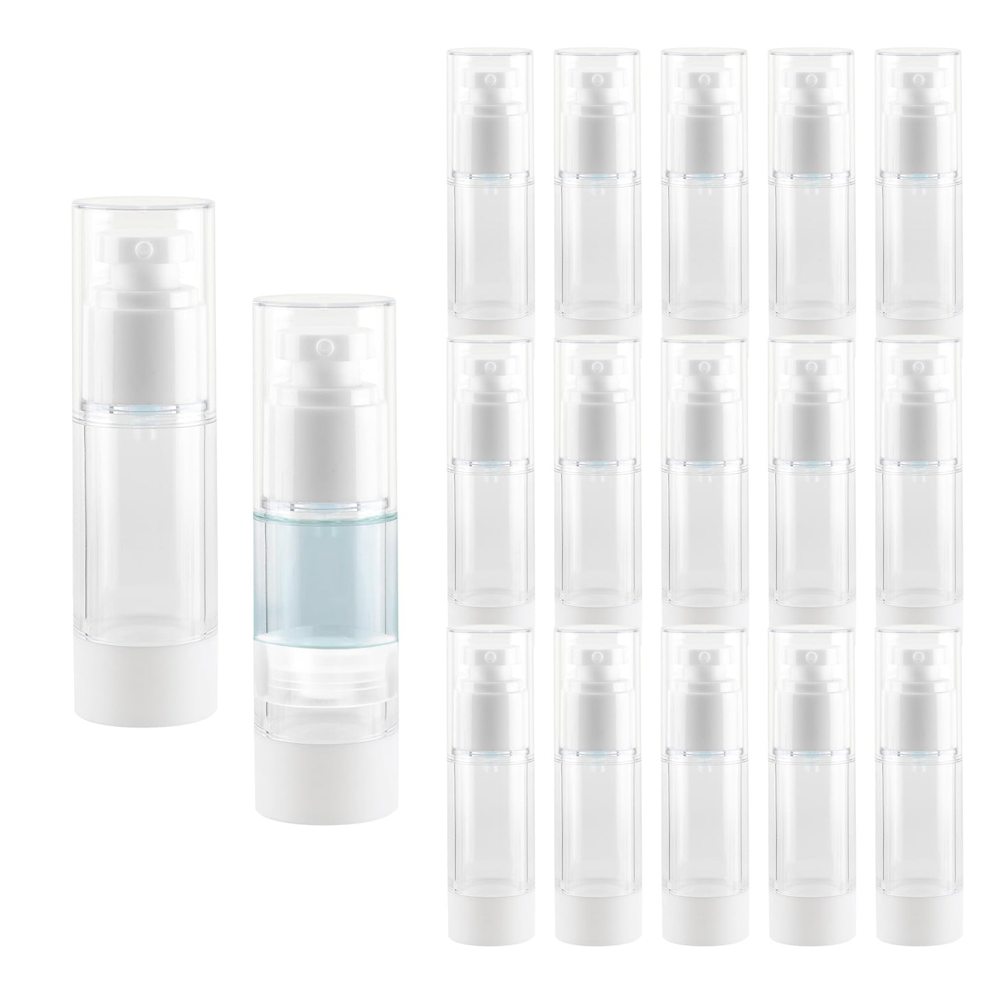 1OZ/30ML Clear Airless Pump Bottles, Lotion Dispenser Travel with Pump, Vacuum Plastic Travel Size Lotion Bottle for Foundation, Creams, Cosmetic(18 Pack)