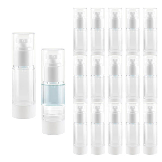 1OZ/30ML Clear Airless Pump Bottles, Lotion Dispenser Travel with Pump, Vacuum Plastic Travel Size Lotion Bottle for Foundation, Creams, Cosmetic(18 Pack)