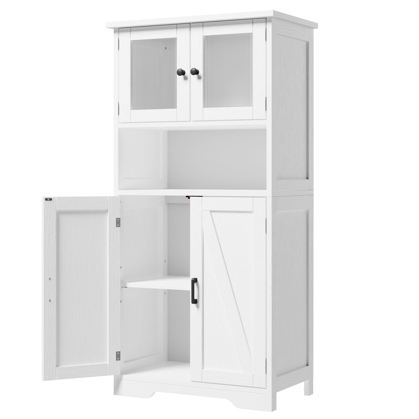 IDEALHOUSE 50" Tall Bathroom Cabinet, Freestanding Bathroom Storage Cabinet with 4 Doors and Adjustable Shelves, Cupboard Modern Storage Cabinet for Kitchen, Pantry, Living Room, White