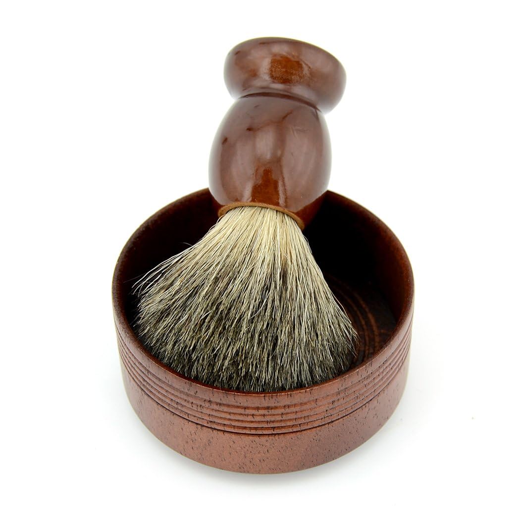 Grandslam Pure Badger Hair Shaving Brush Natural Wood Mug Bowl Hand-Made Soap Barber Set