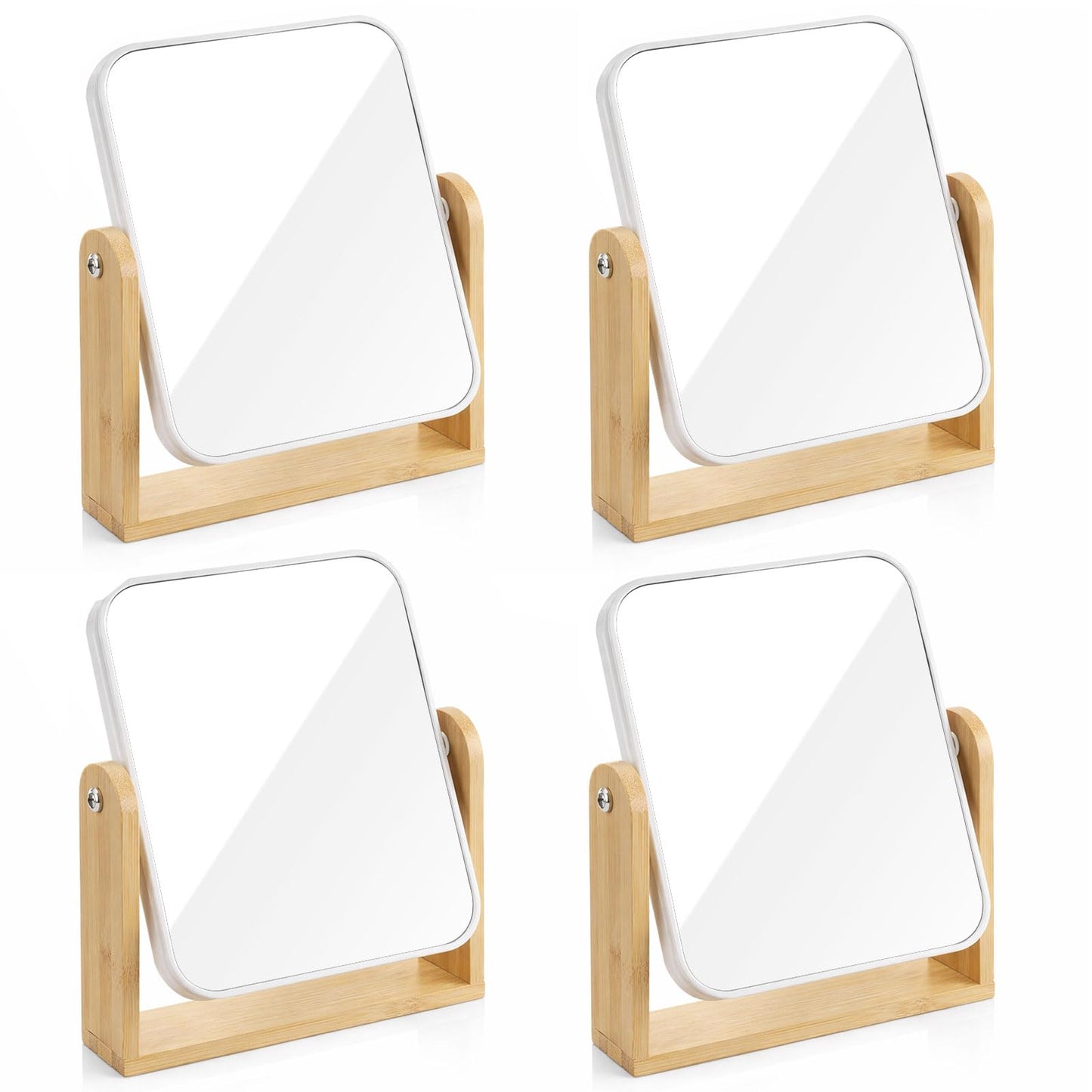 Novabright 4 Pack Desk Vanity Mirror, Double Sided 1X/ 3X Magnifying Makeup Mirror with Natural Bamboo Stand, 360° Swivel for Table, Desk, Countertop Bathroom Bedroom