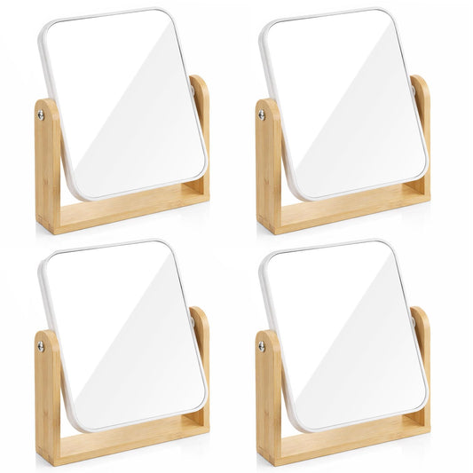 Novabright 4 Pack Desk Vanity Mirror, Double Sided 1X/ 3X Magnifying Makeup Mirror with Natural Bamboo Stand, 360° Swivel for Table, Desk, Countertop Bathroom Bedroom