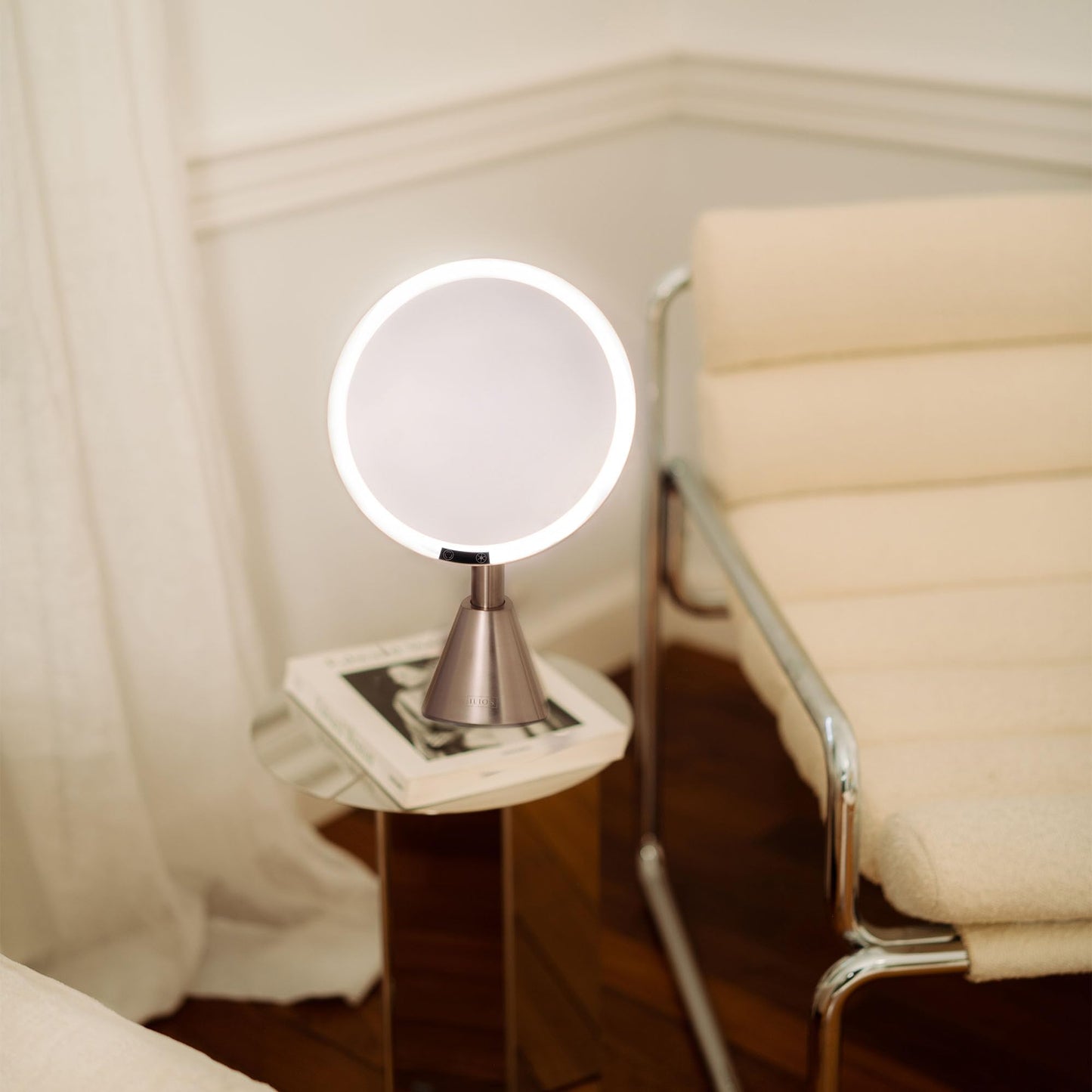 Ilios Lighting 9" Lighted Makeup Mirror with 5X Magnification – Rechargeable LED Vanity Mirror, Adjustable Lighting (3200K–6500K), 1000 Lux Brightness, Stepless Dimming (Silver)