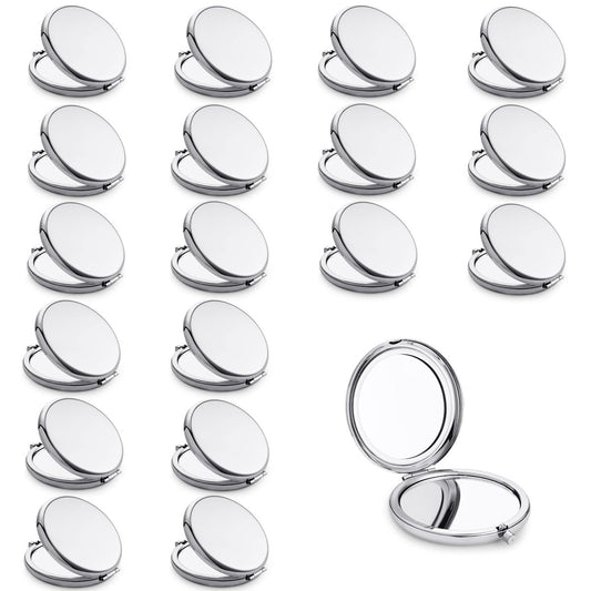 QUSTGO Compact Mirror, Pocket Travel Makeup Mirror for Purse, Metal Round Shell, 2-Sided 1X/2X Magnifying, Portable, Folding, Handheld, Silver, 18 Pack