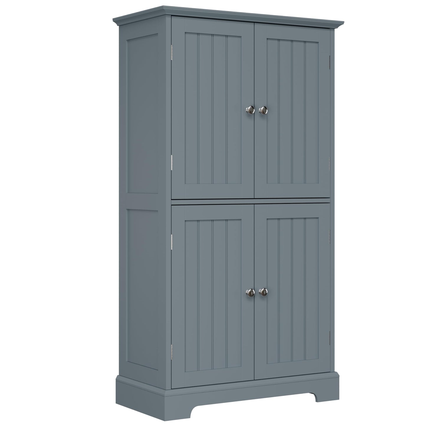 ChooChoo Bathroom Floor Cabinet, Modern Bathroom Storage Cabinet with 4 Doors and Adjustable Shelves, Freestanding Cupboard for Living Room, Grey