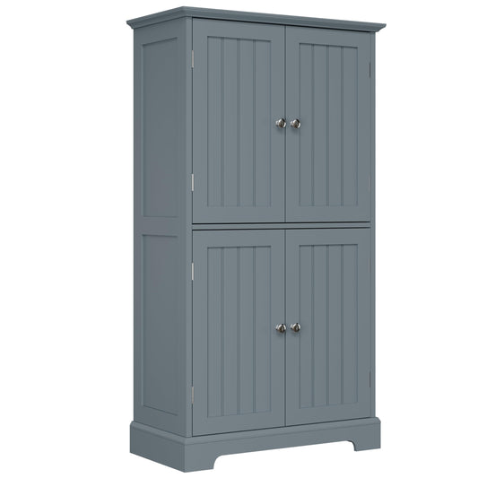 ChooChoo Bathroom Floor Cabinet, Modern Bathroom Storage Cabinet with 4 Doors and Adjustable Shelves, Freestanding Cupboard for Living Room, Grey