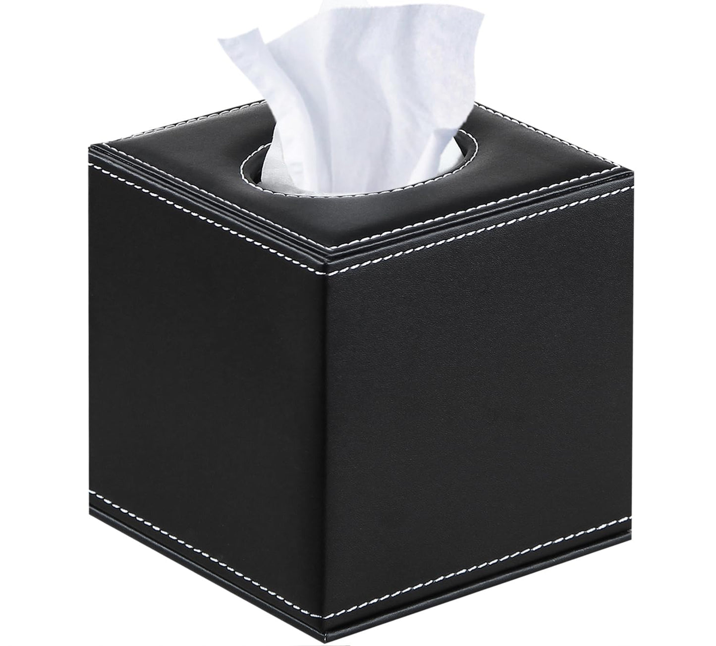 Leather Tissue Box Cover Square,Upgrade 99% Compatible Large Size,Modern Tissue Box Holder for Napkin Facial Paper,Dryer Sheet Dispenser Organizer for Bathroom Vanity Countertop,Night Stand Black