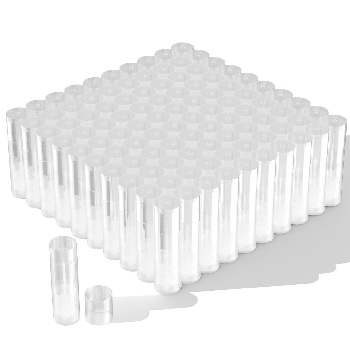 100 Pack Empty Lip Balm Tubes, 5.5ml Twist-Up lipsticks Containers with Caps, Refillable Plastic Lipstick Tubes for DIY Lip Balm, Solid Perfume, Cosmetic Samples, All Clear