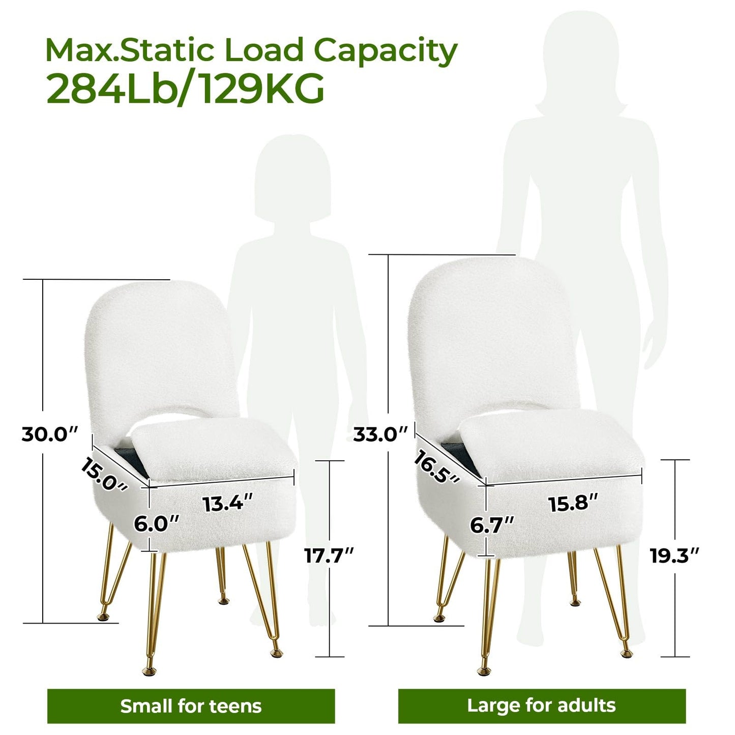 GREENSTELL Vanity Stool Chair with Storage and Folding Back, 13.4" x 15" x 30" Square Faux Fur Soft Ottoman, 4 Metal Legs with Anti-Slip Feet, Furry Padded Seat for Makeup, Bedroom, White