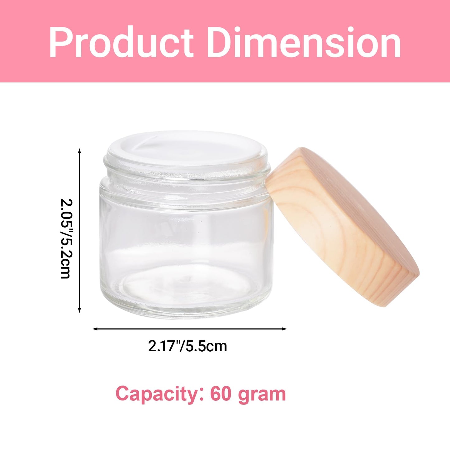 Miayon 6Pcs 2.12 oz Small Travel Lotion Containers with lids Glass Sample Empty Round Cosmetic Jar Bottles for Creams Makeup Lotion Toiletries Storage (White, 60 gram)