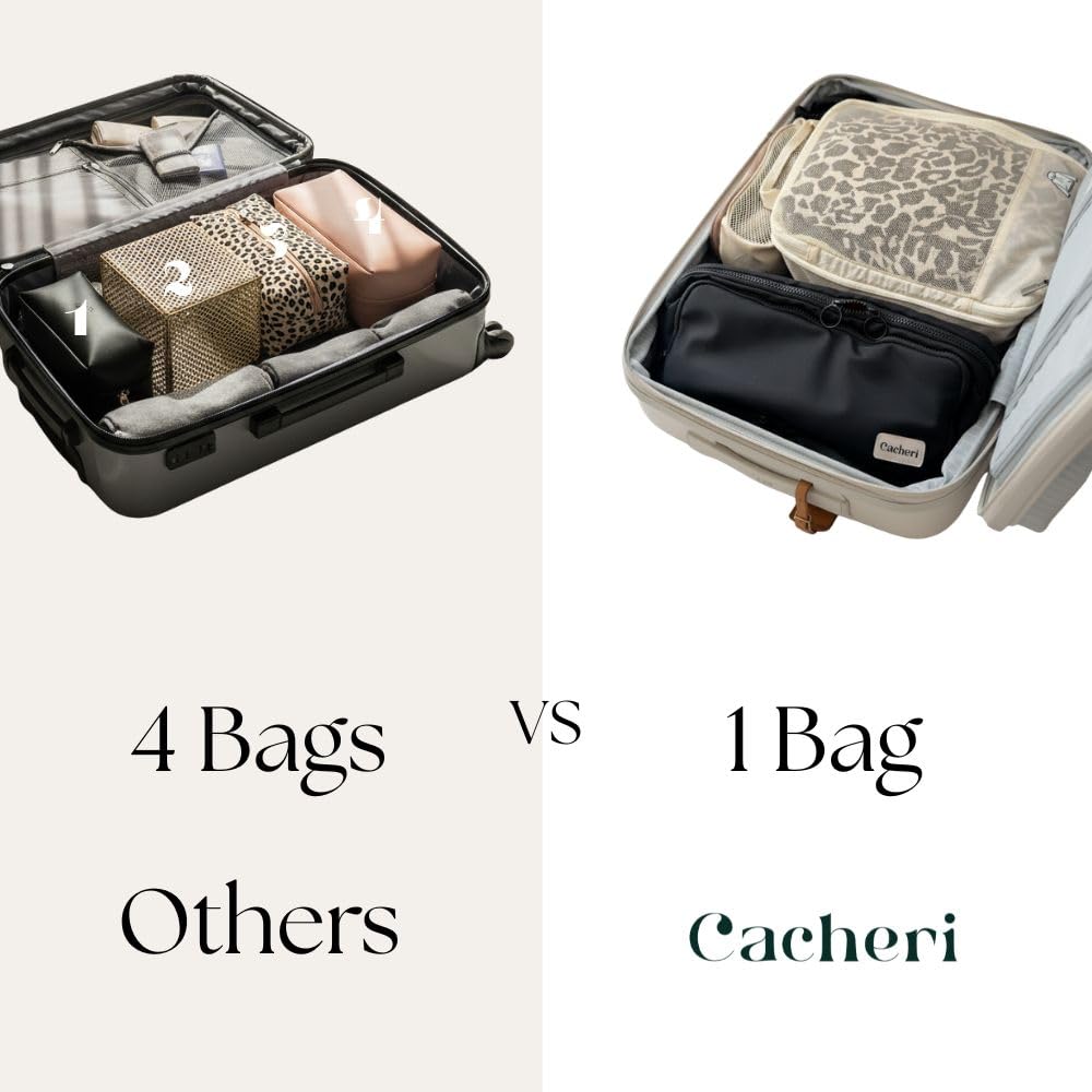Cacheri All in One Travel Toiletry Bag Large, Makeup Bag with Jewelry Compartment and Heat-Resistant Pocket for Hair Tools