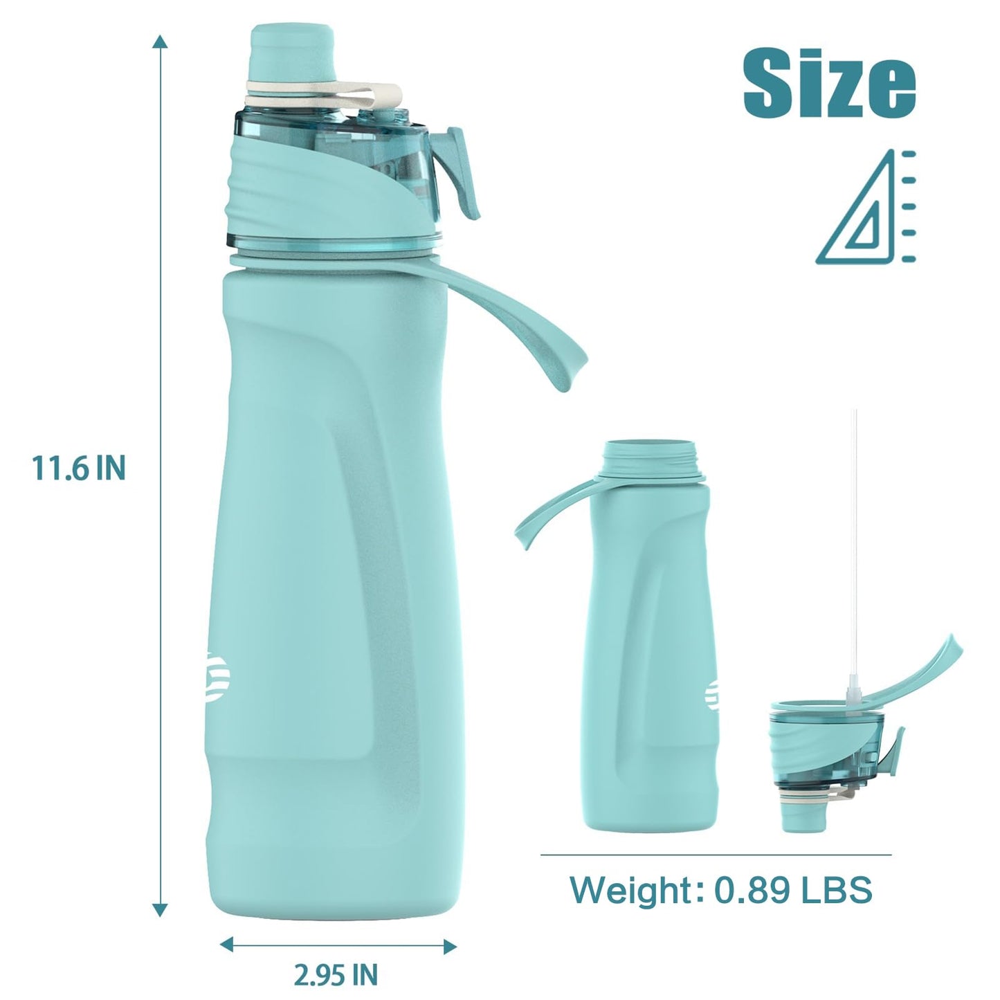CUPYUOOU Misting Water Bottle, 24oz Insulated Water Bottle, 2-in-1 Mist & Sip Stainless Steel Water Bottles, Sports Water Bottle for Hiking, Running, Gym (Teal Blue)