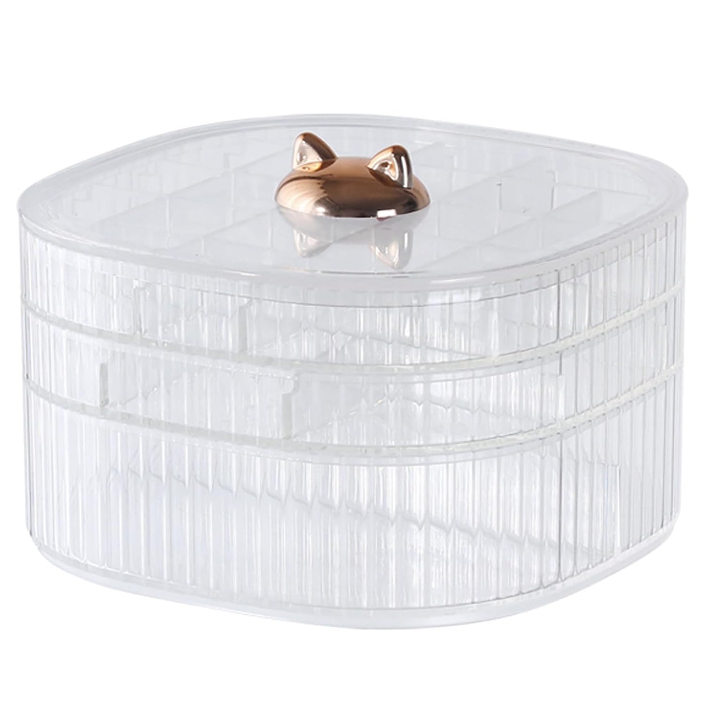 HALAFE Jewelry Box, 3-Layer Acrylic Jewelry Organizer with Cat Shape Handle, Clear Jewelry Boxes for Women Girls, Make up Organizer, Jewelry Storage Holder (Clear, Cat)