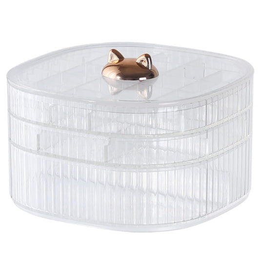 HALAFE Jewelry Box, 3-Layer Acrylic Jewelry Organizer with Cat Shape Handle, Clear Jewelry Boxes for Women Girls, Make up Organizer, Jewelry Storage Holder (Clear, Cat)