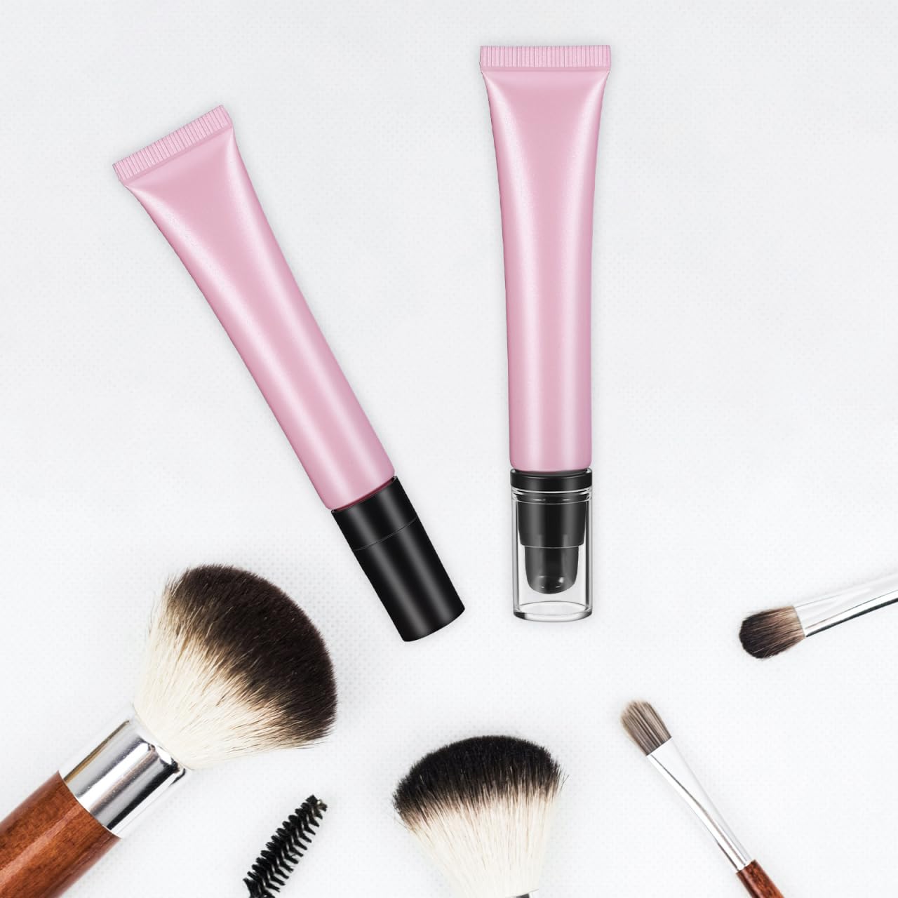 Didiseaon 2Pcs Empty Soft Squeeze Tubes, 20g Essential Oil Roller Ball Tube with Ceramic Cover & Pump Head for Lip Gloss