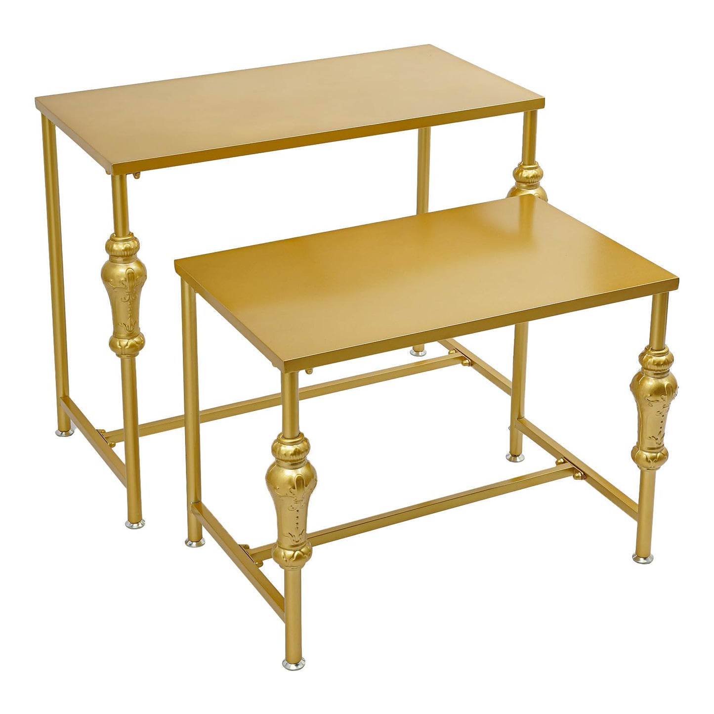 WoopJeem 2 Pack Gold Retail Display Tables, Modern Boutique Shoe Handbag Clothing Stand, HeavyDuty Display Riser Shelf for Store, Home, Showroom, Vendor Events