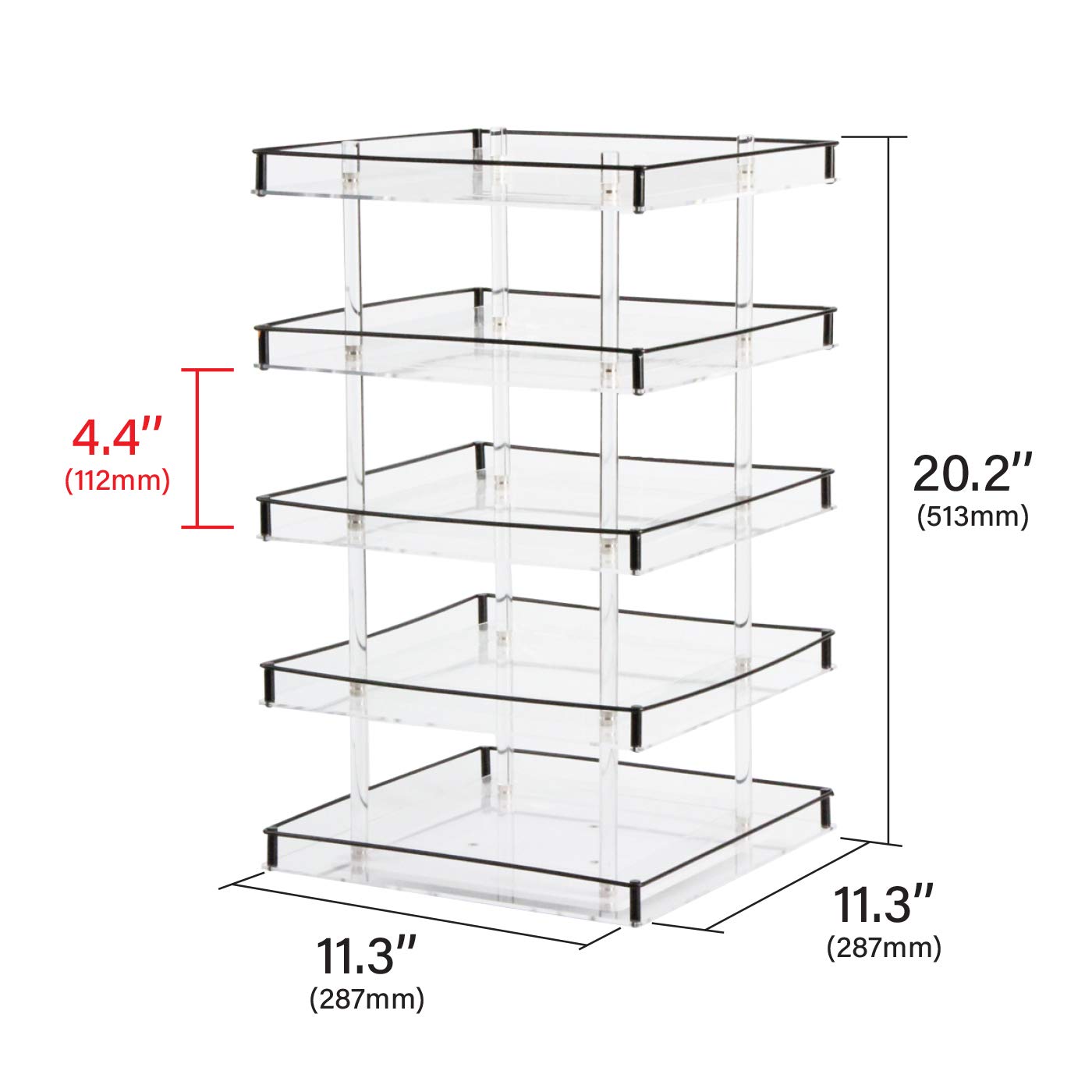 J JACKCUBE DESIGN Nail Polish Organizer, 5 Tier Acrylic 360 Rotating Display Rack Stand Makeup Cosmetics Storage Box Carousel Shelf with Black Iron Guard, Hold Up to 310 – MK302-5