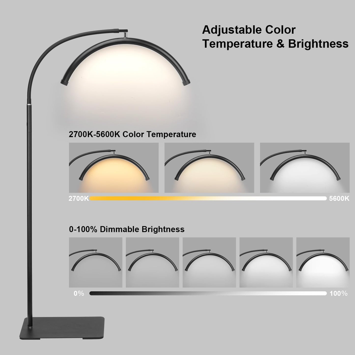 ZEKAHOV Half Moon LED Floor Light - Professional Shadow-Free Lamp for Lash Techs, Estheticians & Tattoo Artists | Remote Control & Dimmable for Eyelash Extensions, Nail Art, Home & Office
