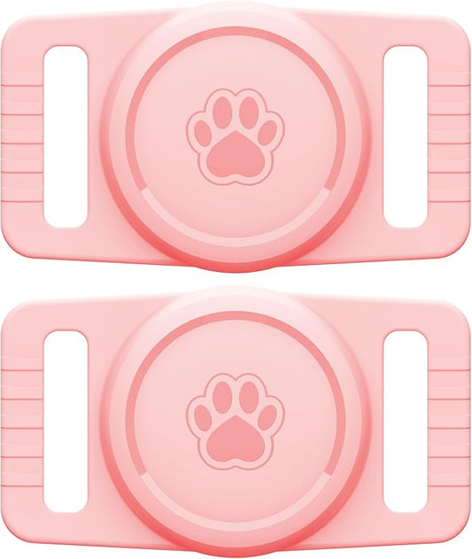 for Airtag Dog Collar Holder 2 Pack,Waterproof cat Collar Holder for Apple AirTag, Silicone Air Tags Case for Cat Dog Collars(Light Pink)
