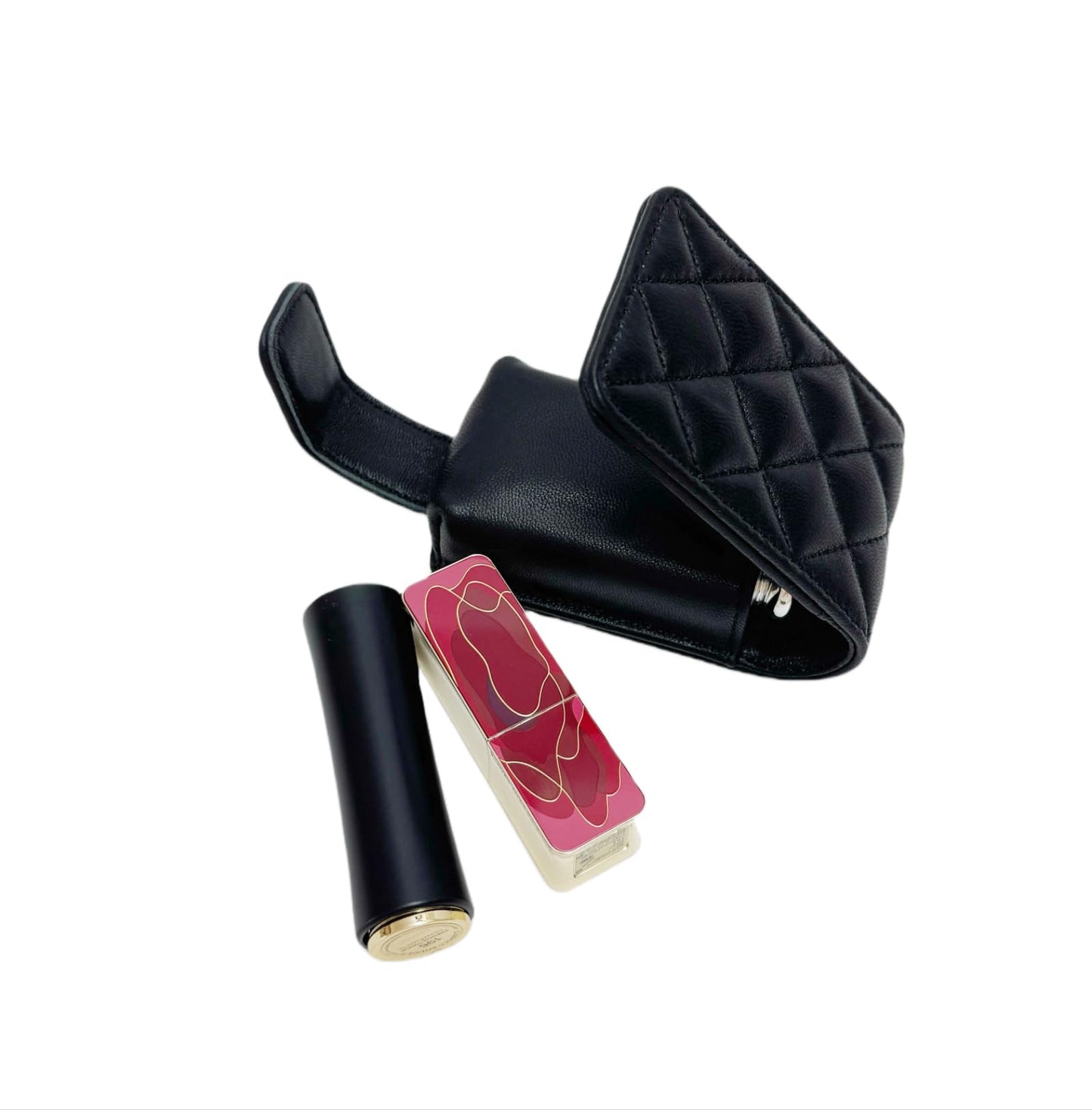 AgentMoon Handheld Lipstick Pouch with Mirror,Genuine Leather Lip Balm Case with Clamshell Magnetic Hidden Clasp.Portable Travel Cosmetic Case for Women Gift. 4.1x2.3x1.8 inches (Black Rhombus)