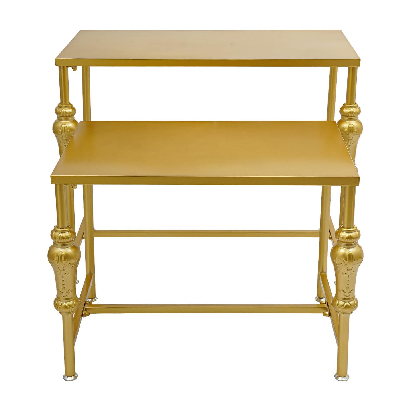 WoopJeem 2 Pack Gold Retail Display Tables, Modern Boutique Shoe Handbag Clothing Stand, HeavyDuty Display Riser Shelf for Store, Home, Showroom, Vendor Events