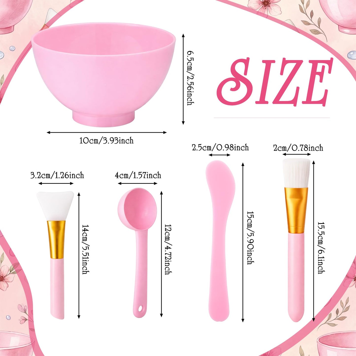 Ferrochef 6 Sets Face Mask Mixing Bowl Set, 30 Pcs 5 in 1 DIY Tool Kit with Facial Mask Bowl Stick Spatula Silicone Soft Brush Smooth Pink Facial Brushes