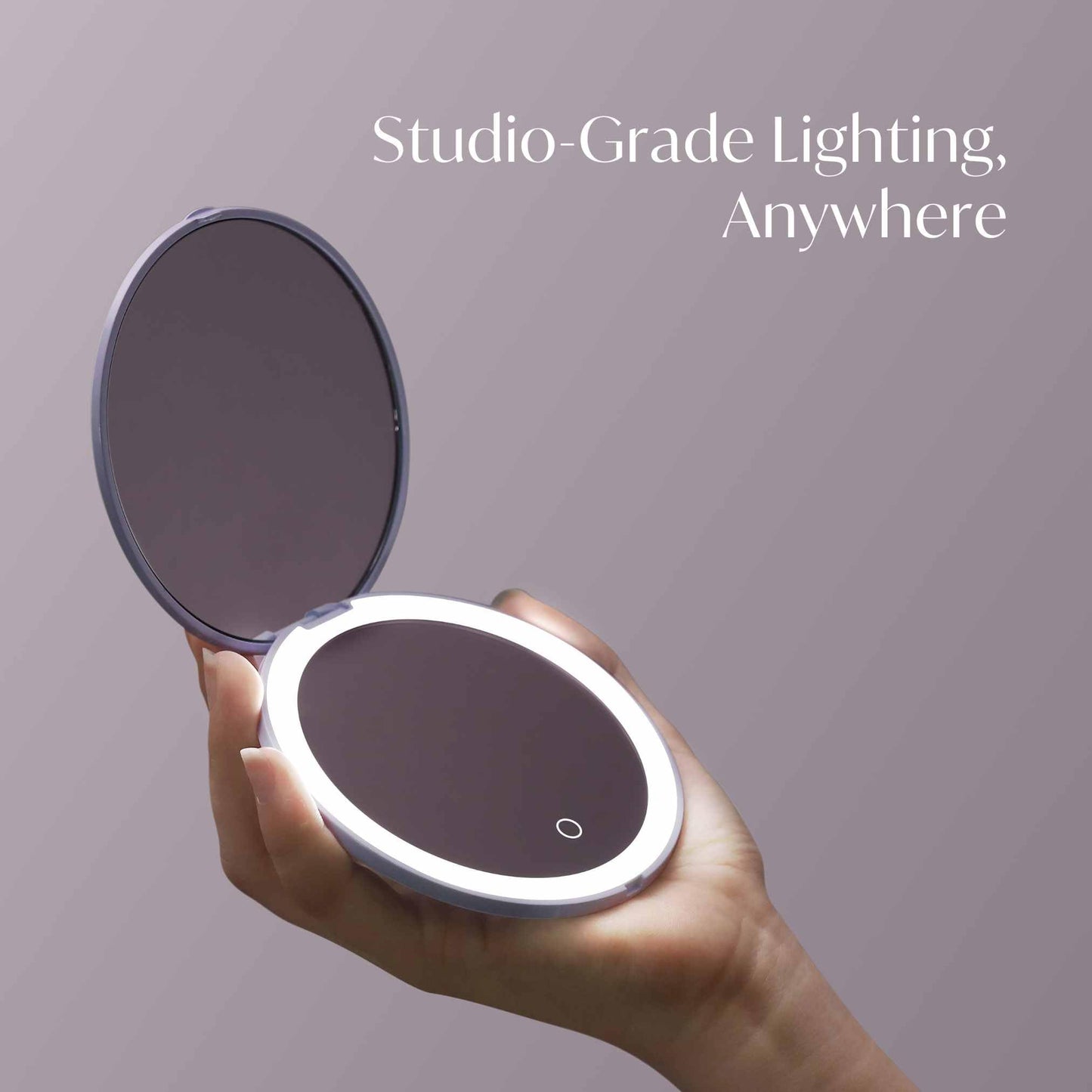 Fancii Mini Taylor Compact Magnifying Mirror with LED Light, 10x/1x, Rechargeable, 3 Light Settings, Dimmable - Small Lighted Travel Handheld Mirror for Pocket, Handbag, Purse, 2-Sided (Lilac Bliss)