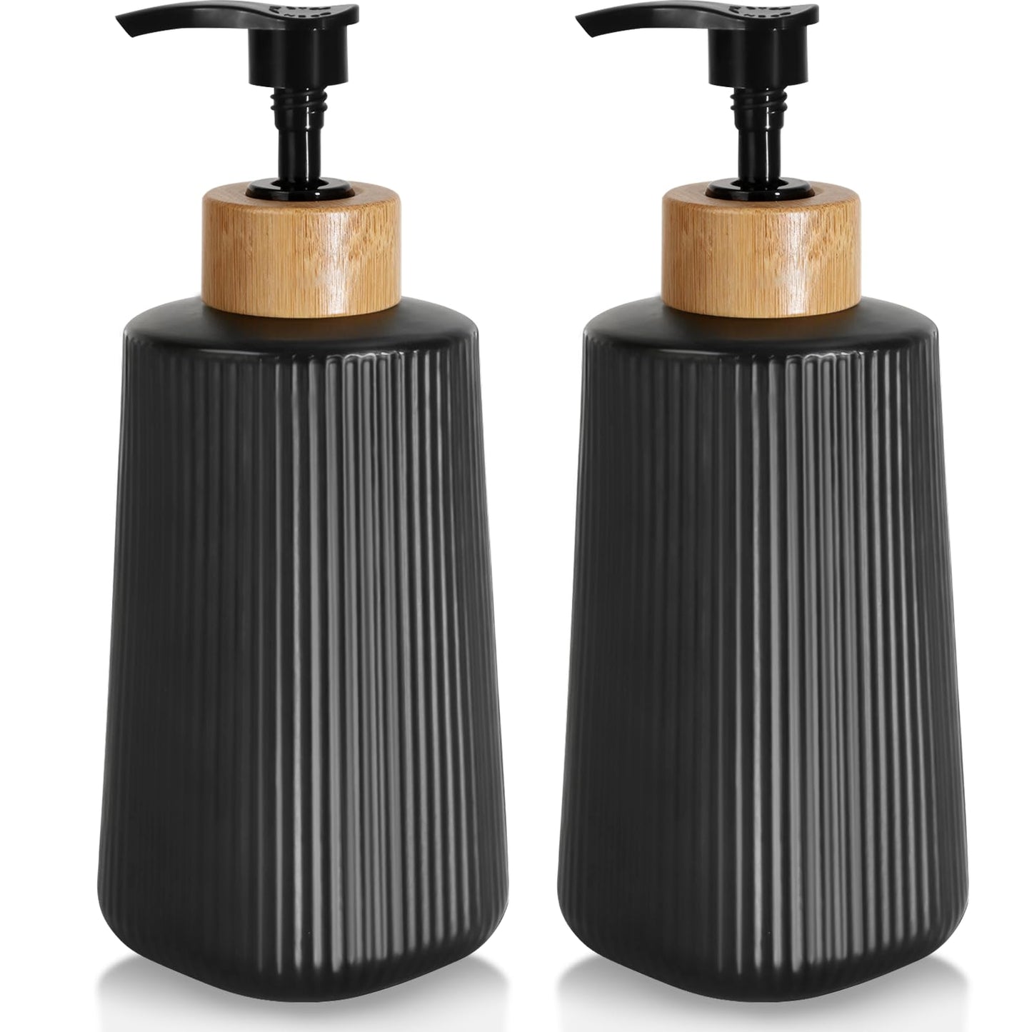 Glass Soap Dispenser, Thickened Glass Hand Soap Dispenser for Bathroom, Kitchen Dish Washing Liquid Bottles, Shampoo and Conditioner Bottles, Modern Farmhouse Style (Black, Set of 2, 12oz)
