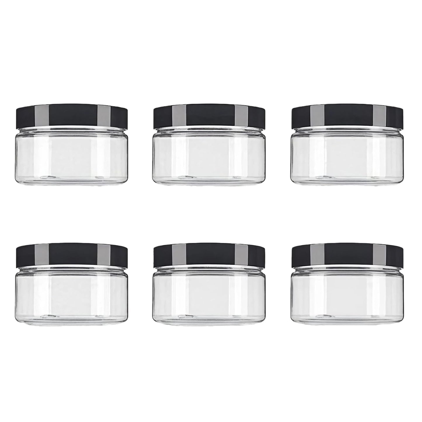 8 Oz / 250ml PET Plastic Refillable Jars Empty Cosmetic Containers Cases with Black Lid Cream Lotion Box Ointments Bottle Food Bottle Makeup Pot Jar for Lip Balm Make Up Eye Shadow Powder Pack of 6