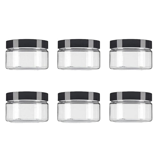 8 Oz / 250ml PET Plastic Refillable Jars Empty Cosmetic Containers Cases with Black Lid Cream Lotion Box Ointments Bottle Food Bottle Makeup Pot Jar for Lip Balm Make Up Eye Shadow Powder Pack of 6